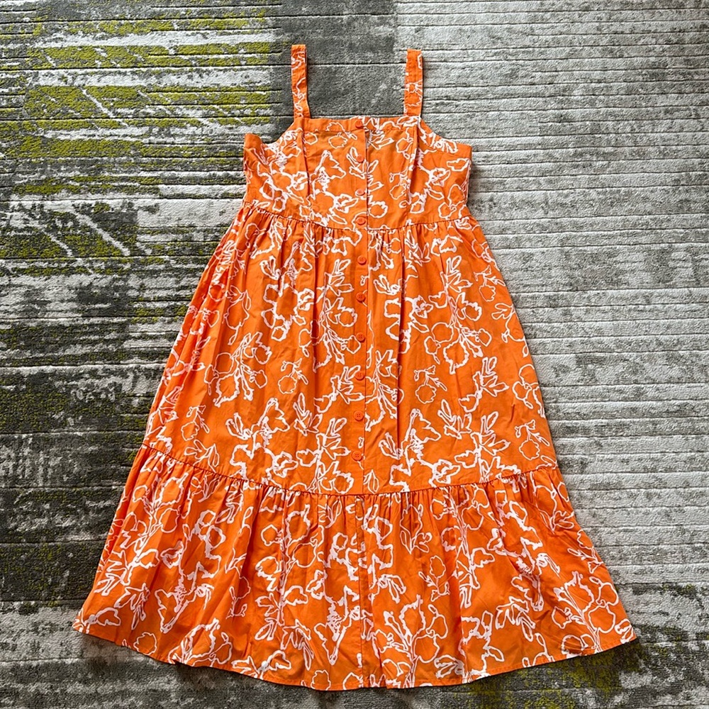 89th & Madison Large Orange & White Floral Summer Midi Dress, NWOT